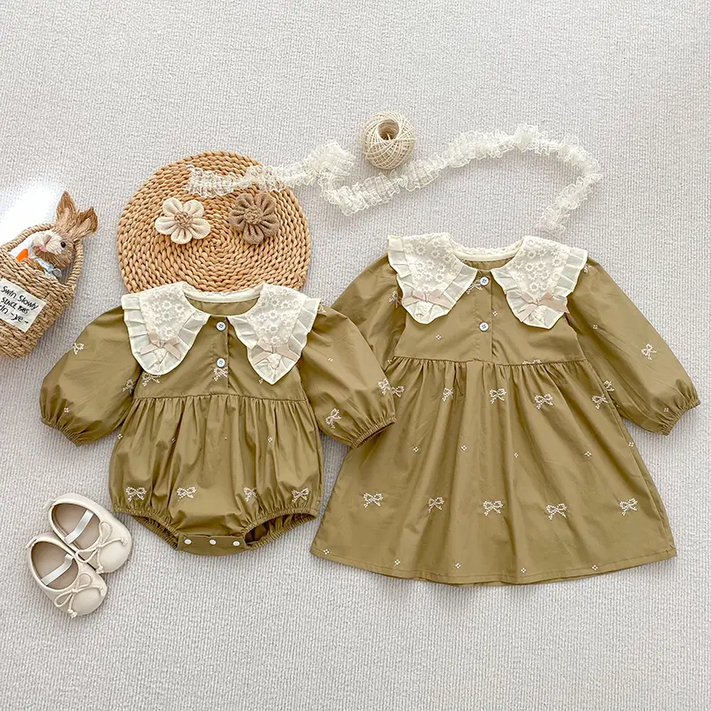 Sisters Clothes New Kids Baby Girls Sweet Embroider Sisters Rompers Lace Spring Autumn Kids Baby Girls Children Clothes Dress