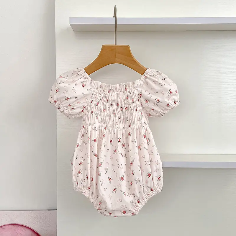 New Summer Baby Girls Romper Pink Flowers Short Sleeve Cotton Baby Jumpsuit Cotton Baby Bodysuit 0-24 Months Newborn Girl Romper