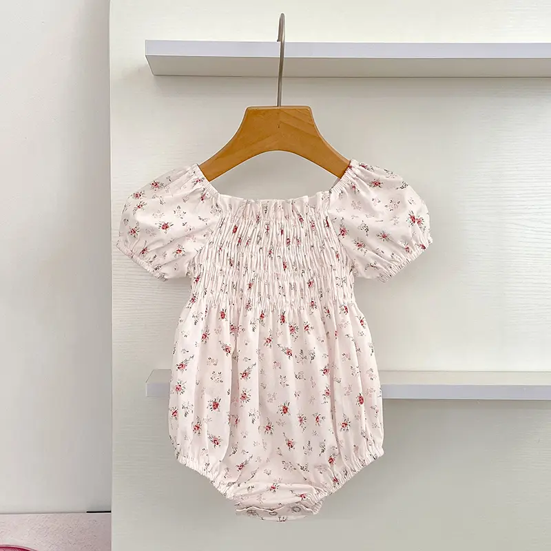 New Summer Baby Girls Romper Pink Flowers Short Sleeve Cotton Baby Jumpsuit Cotton Baby Bodysuit 0-24 Months Newborn Girl Romper