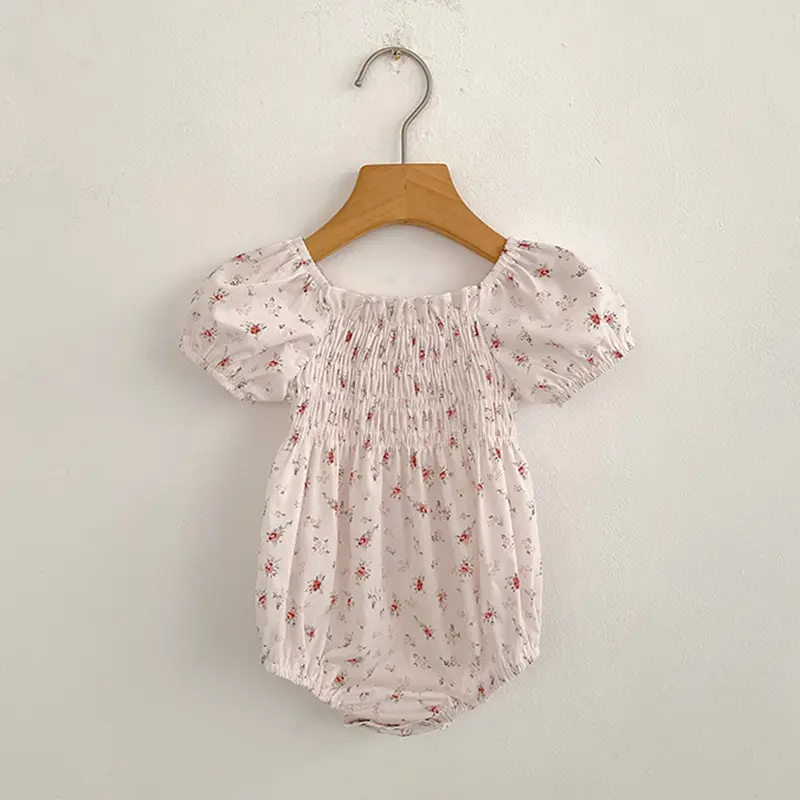 New Summer Baby Girls Romper Pink Flowers Short Sleeve Cotton Baby Jumpsuit Cotton Baby Bodysuit 0-24 Months Newborn Girl Romper