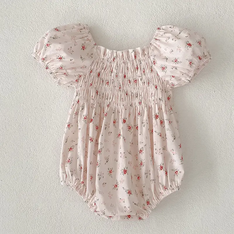 New Summer Baby Girls Romper Pink Flowers Short Sleeve Cotton Baby Jumpsuit Cotton Baby Bodysuit 0-24 Months Newborn Girl Romper
