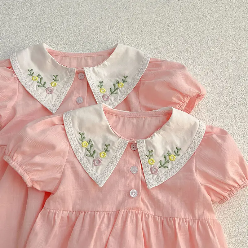 Summer New Kids Baby Girls Short Sleeve Sisters Embroider Dress Infant Rompers Kids Baby Girls Sweet Princess Clothes Rompers