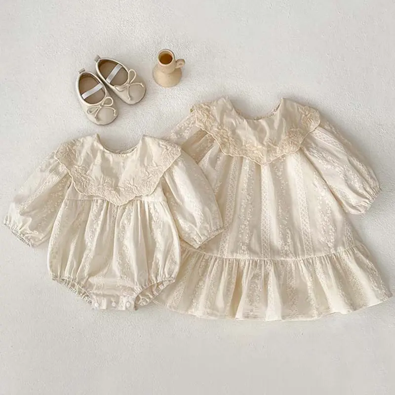 Spring Baby Bodysuit Sisters Dress Toddler Baby Girl Bodysuit Flower Embroidery Infant Girls One Piece A Line BIg Sisters Dress