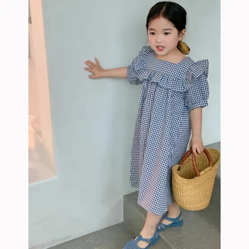 Summer Girls Dress Plaid Costumes Short Sleeve Sweet Princess Dress Baby Kids Children'S Clothing For Girl Dress Korean Style