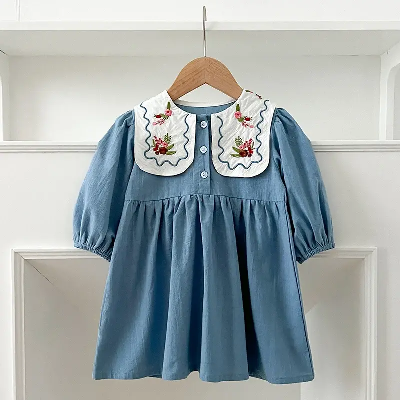 Autumn Sister Baby Girl Party Dress Baby Girl Rompers Long Sleeved Cotton Flower Embroidery Sister Clothes Kids Princess Dress