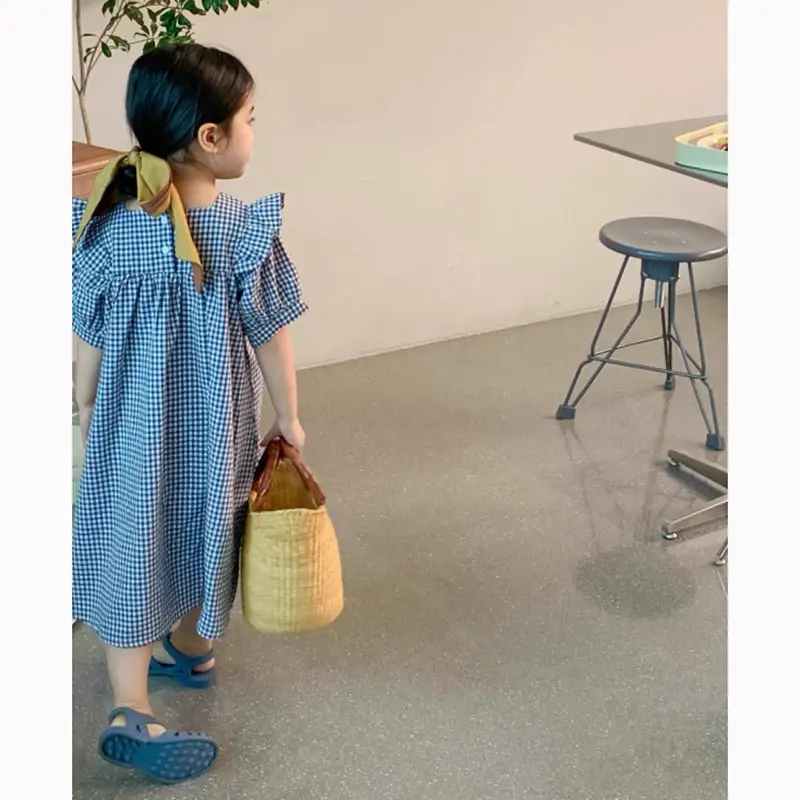 Summer Girls Dress Plaid Costumes Short Sleeve Sweet Princess Dress Baby Kids Children'S Clothing For Girl Dress Korean Style