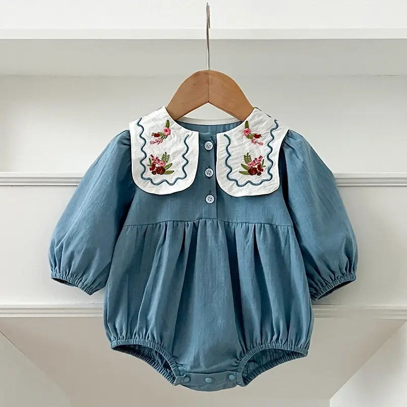 Autumn Sister Baby Girl Party Dress Baby Girl Rompers Long Sleeved Cotton Flower Embroidery Sister Clothes Kids Princess Dress
