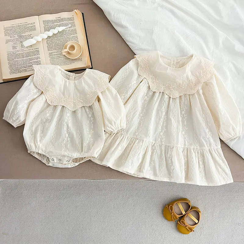 Spring Baby Bodysuit Sisters Dress Toddler Baby Girl Bodysuit Flower Embroidery Infant Girls One Piece A Line BIg Sisters Dress