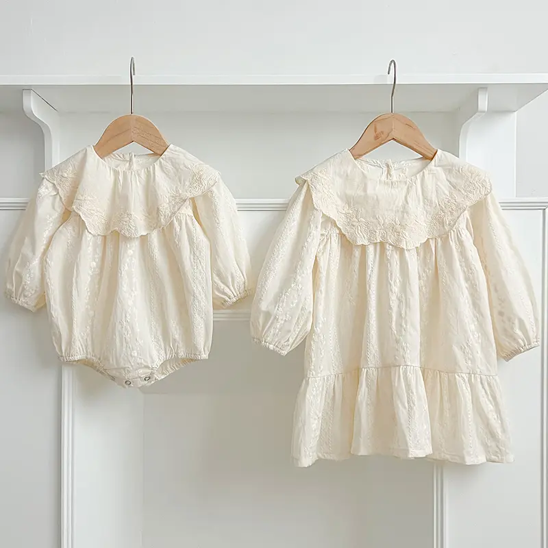 Spring Baby Bodysuit Sisters Dress Toddler Baby Girl Bodysuit Flower Embroidery Infant Girls One Piece A Line BIg Sisters Dress
