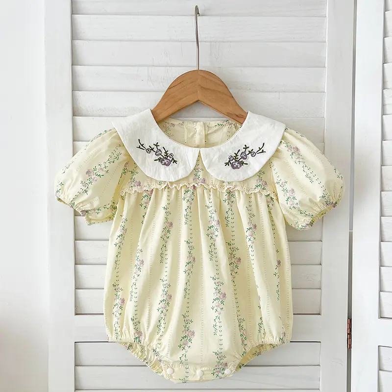 Summer Sister Baby Girls Flower Dresses Sister Matching Outfit Embroidery Collar Girl Baby Romper Princess Dress Toddler Romper