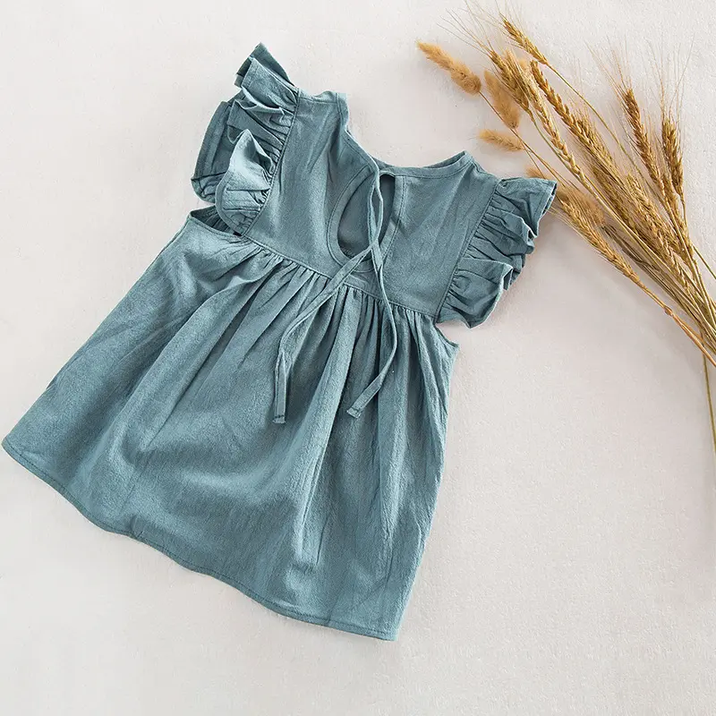 Baby Girls Dress Flying Sleeve Ruffles Cotton Backless Linen Newborn Infant Princess Dress Party Dresses Girls Clothing Outfits