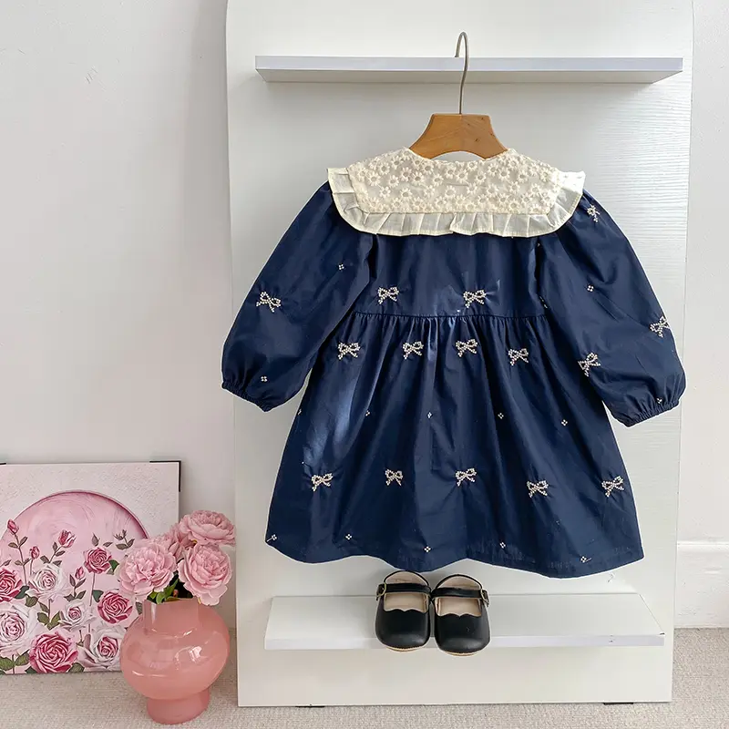 1-6Y Baby Girl Clothing Lace Autumn Casual Dresses Children Fashion Embroidery Sweet Princess Dress Long Sleeve Kids Party Dress