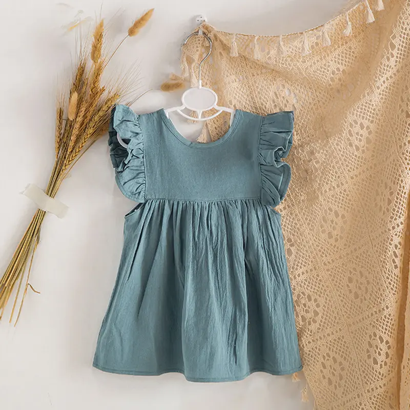Baby Girls Dress Flying Sleeve Ruffles Cotton Backless Linen Newborn Infant Princess Dress Party Dresses Girls Clothing Outfits