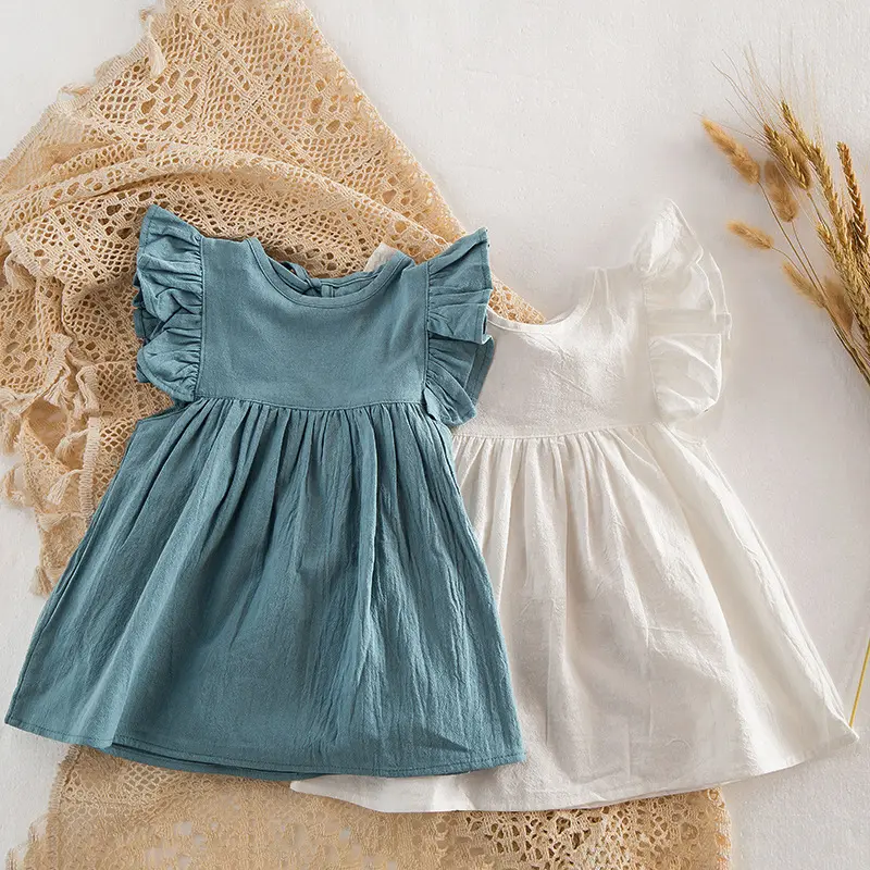 Baby Girls Dress Flying Sleeve Ruffles Cotton Backless Linen Newborn Infant Princess Dress Party Dresses Girls Clothing Outfits