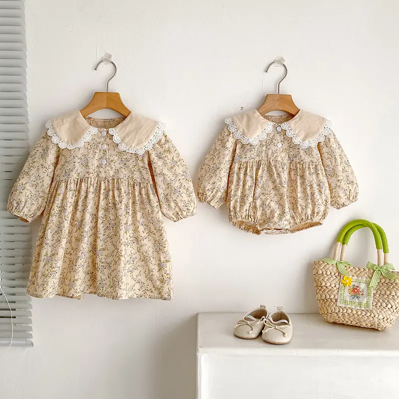 0-6Y Baby Girls Sister Clothes Toddler Baby Rompers Princess Dresses Children Girls Long Sleeves Floral Printed Dresses Clothes
