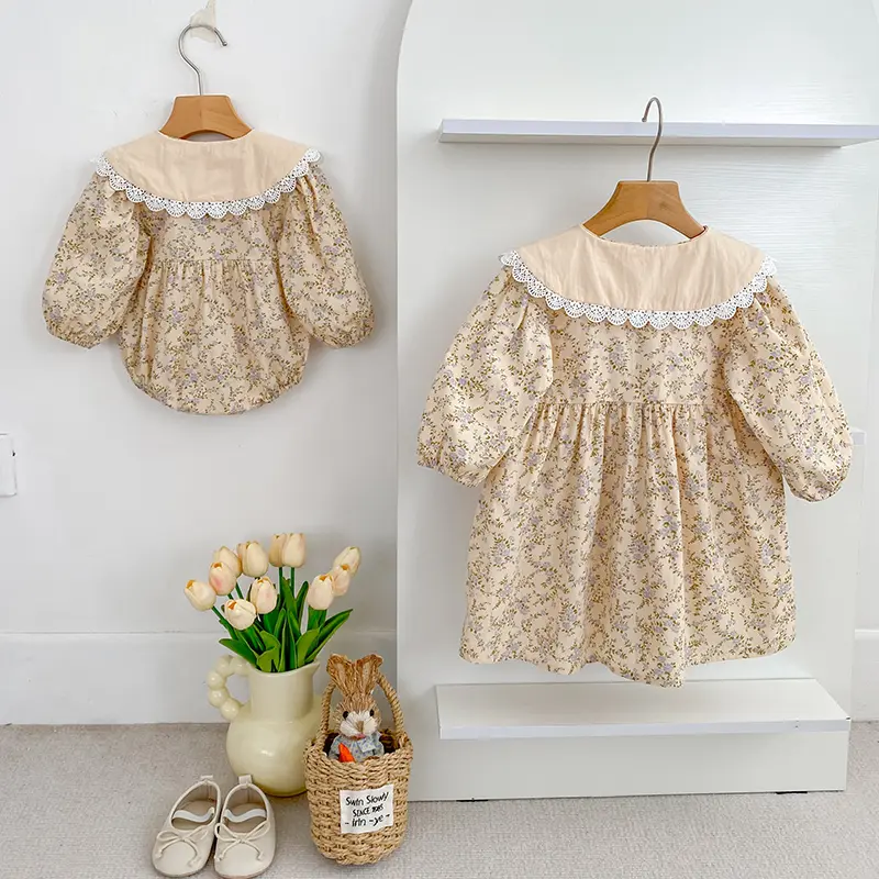 0-6Y Baby Girls Sister Clothes Toddler Baby Rompers Princess Dresses Children Girls Long Sleeves Floral Printed Dresses Clothes