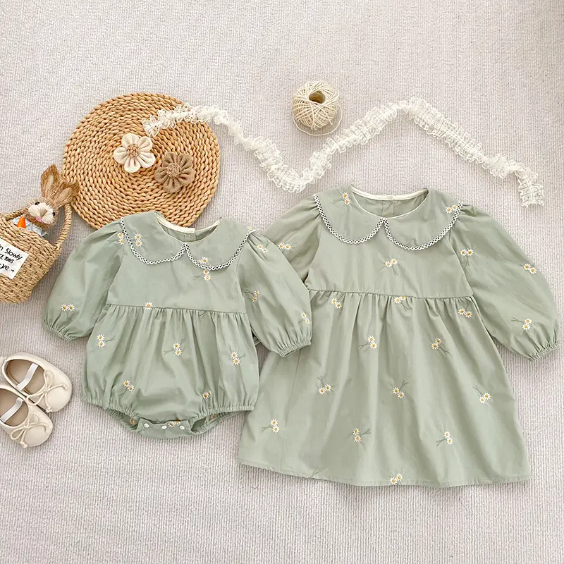 Sisters Clothes Infant Baby Girls Ruffled Dress Rompers Sisters Baby Girls Flower Print Princess Dress Family Clothes Rompers
