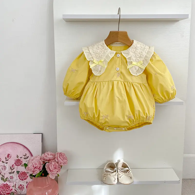 0-6Y Kids Party Dress Sisters Clothes Yellow Embroidered Bow Toddler Baby Bodysuits Cotton Sisters Clothes Girls Princess Dress