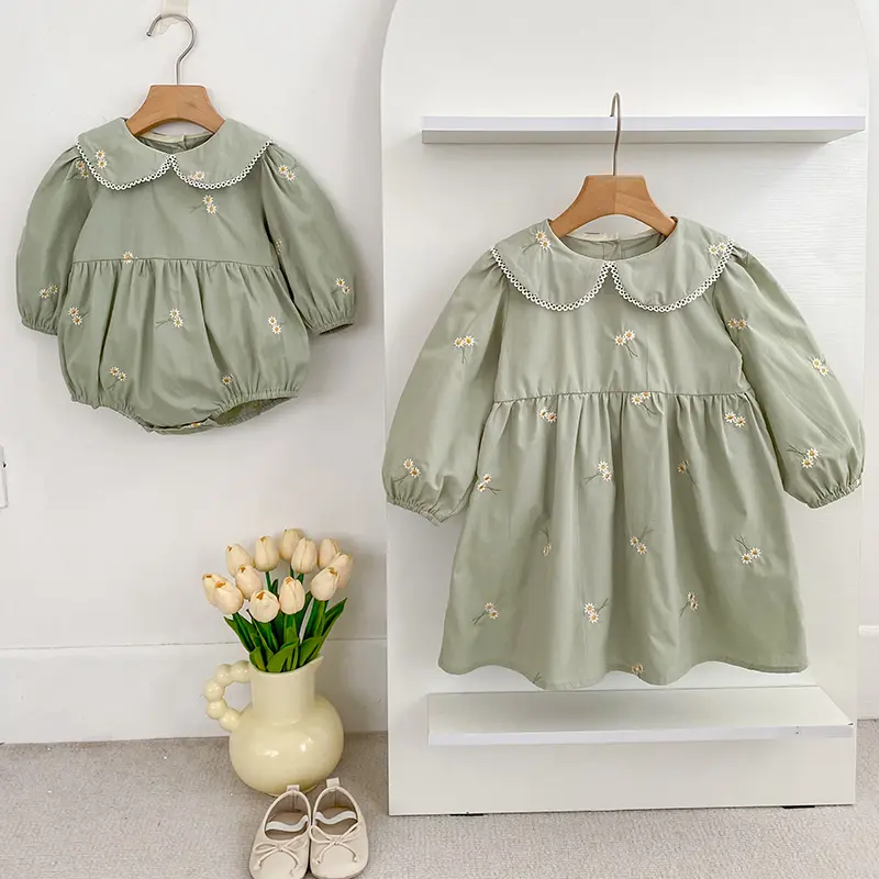 Sisters Clothes Infant Baby Girls Ruffled Dress Rompers Sisters Baby Girls Flower Print Princess Dress Family Clothes Rompers