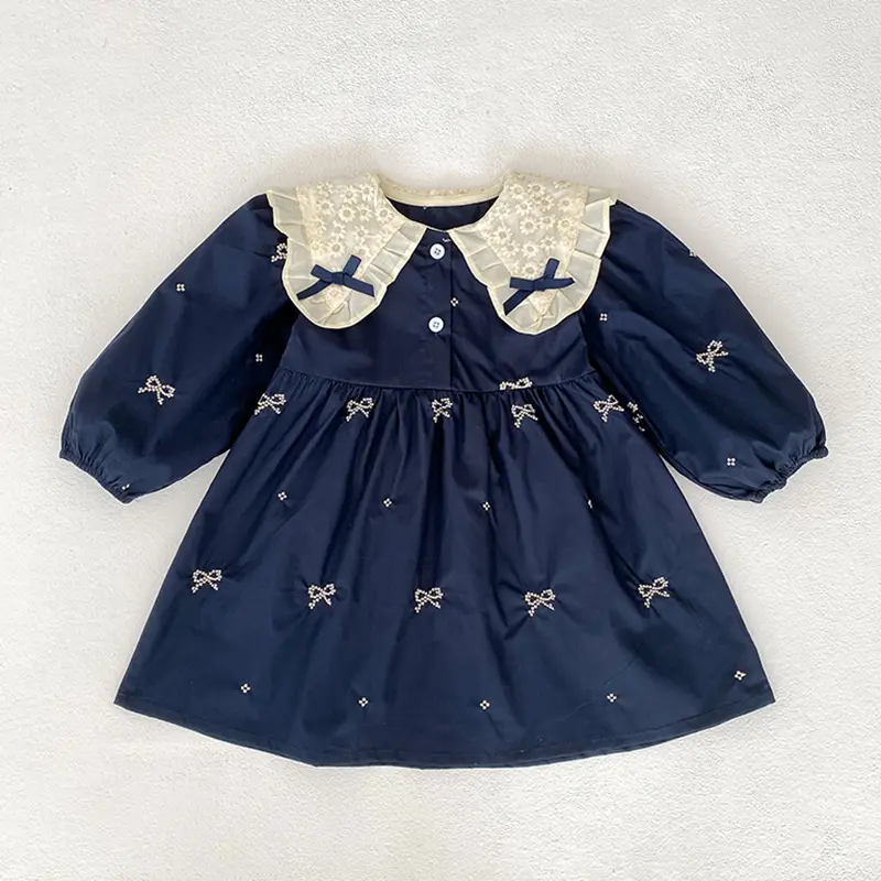 1-6Y Baby Girl Clothing Lace Autumn Casual Dresses Children Fashion Embroidery Sweet Princess Dress Long Sleeve Kids Party Dress