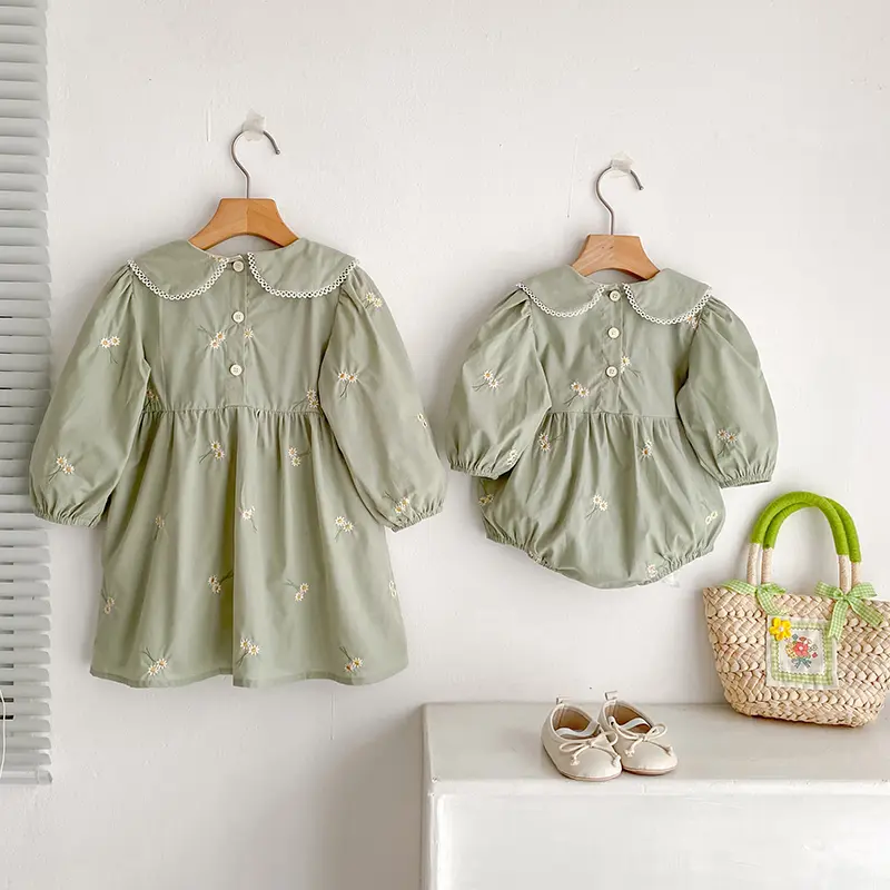 Sisters Clothes Infant Baby Girls Ruffled Dress Rompers Sisters Baby Girls Flower Print Princess Dress Family Clothes Rompers