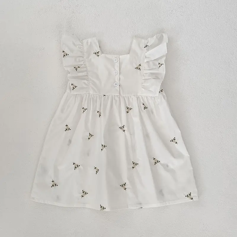 1-6Yrs Kids Clothes Summer Embroidery Dress Baby Girls Clothes Flying Sleeves Dresses Children's Clothing Vestidos Cotton Dress