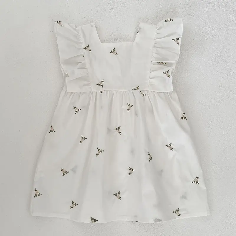 1-6Yrs Kids Clothes Summer Embroidery Dress Baby Girls Clothes Flying Sleeves Dresses Children's Clothing Vestidos Cotton Dress