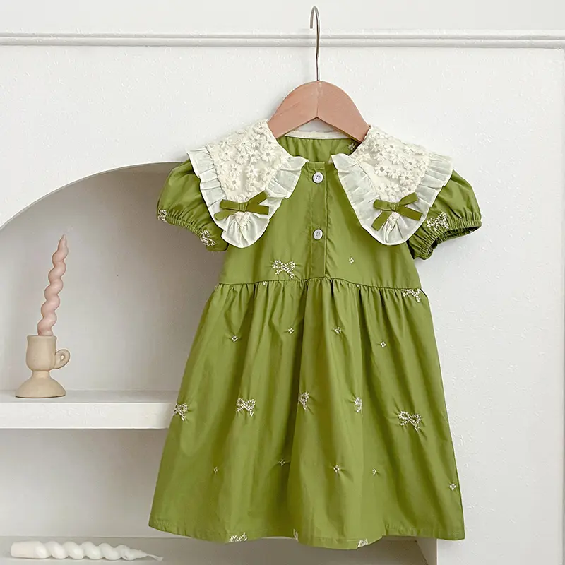 Sisters Clothes ﻿Summer Girls Princess Dress Lace Collar Sisters Dress Cotton Embroidery Toddler Baby Bodysuits Kids Party Dress