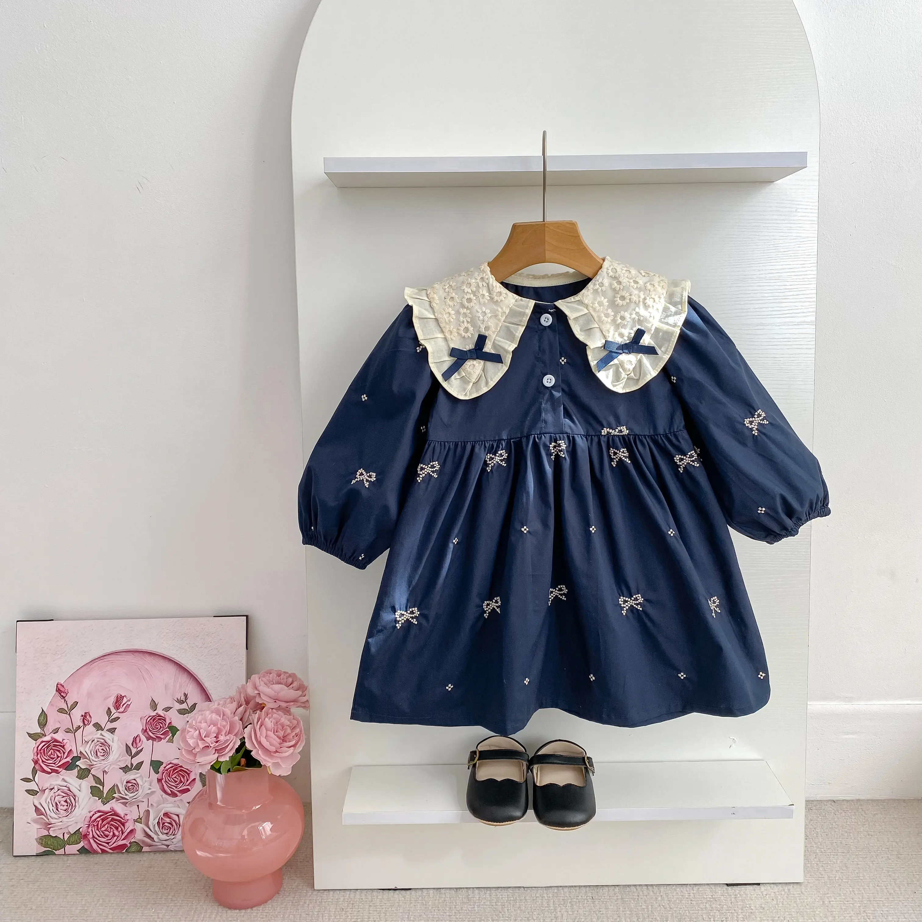1-6Y Baby Girl Clothing Lace Autumn Casual Dresses Children Fashion Embroidery Sweet Princess Dress Long Sleeve Kids Party Dress