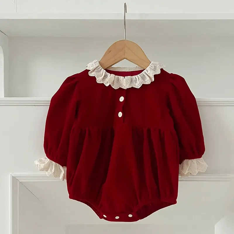 Christmas Kids Party Dress Sisters Girls Princess Dress Autumn Lace Long Sleeved Cotton Splicing Baby Bodysuits Sisters Clothes
