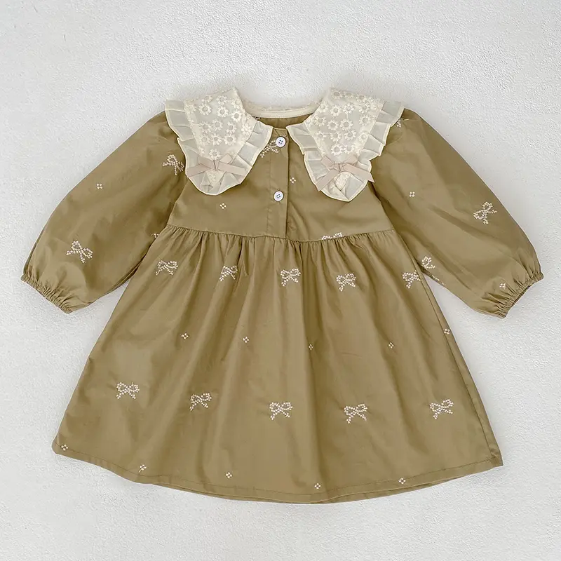 1-6Yrs Baby Girl Party Dress European American Style Clothing Spring Embroidered Bow Cotton Lace Splicing Kids Princess Dresses