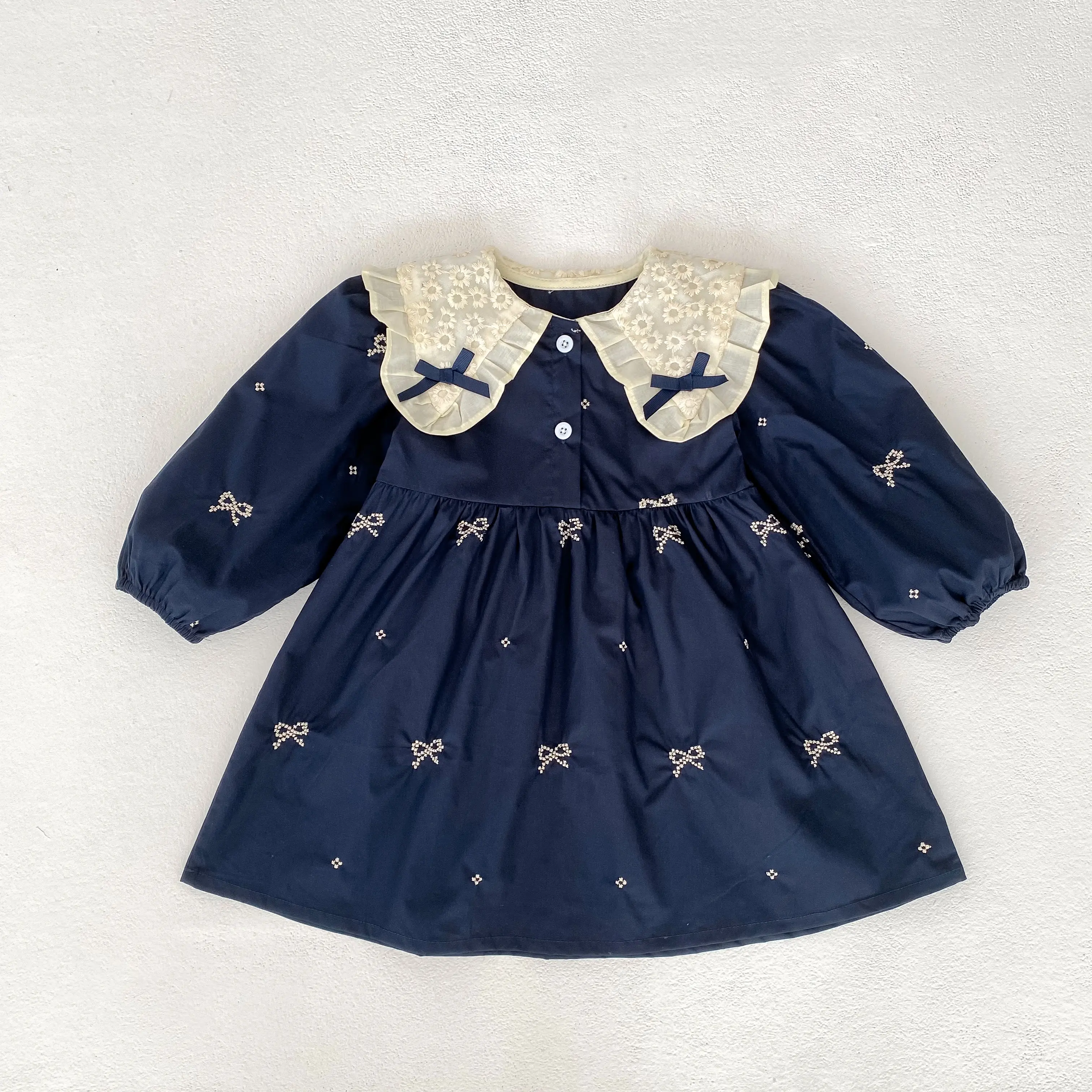 1-6Y Baby Girl Clothing Lace Autumn Casual Dresses Children Fashion Embroidery Sweet Princess Dress Long Sleeve Kids Party Dress