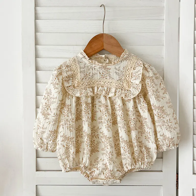0-24M Fashion Baby Clothing Spring Newborn Infant Baby Girls Romper Muslin Lapel Floral Rompers Kids One Piece Newborn Jumpsuit