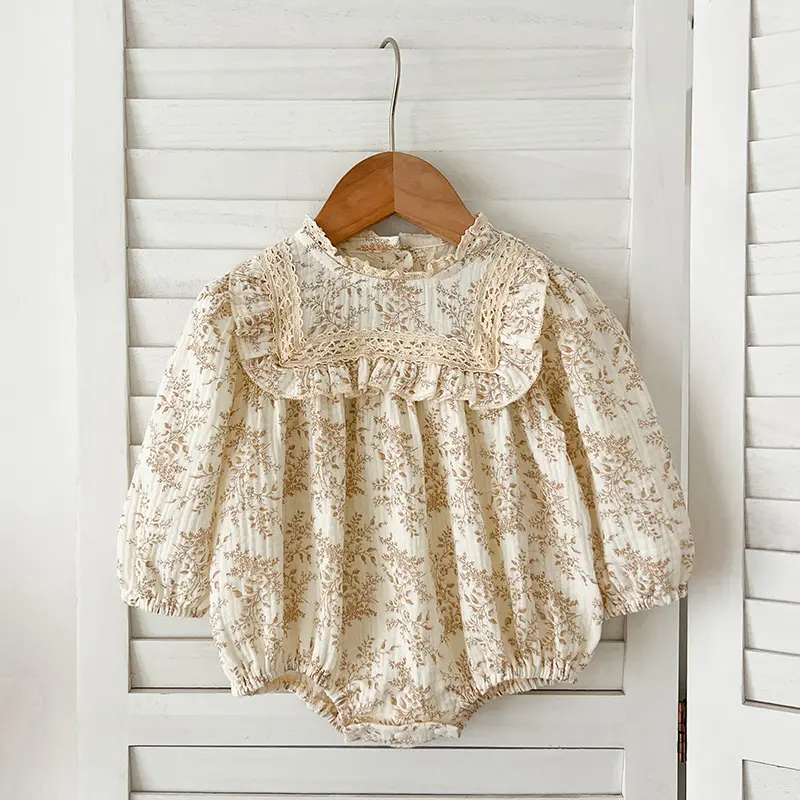 0-24M Fashion Baby Clothing Spring Newborn Infant Baby Girls Romper Muslin Lapel Floral Rompers Kids One Piece Newborn Jumpsuit