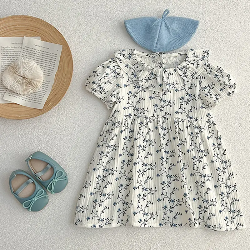 Sister Summer Baby Girls Clothes Girls Short Sleeve ​Dress Flower Print Kids Baby Romper Princess Dress Matching Sister Outfit