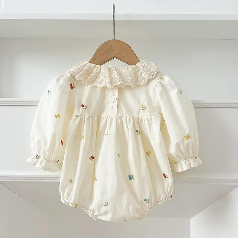 0-24M Infant Baby Girls Jumpsuit Spring Newborn Baby Girls Bodysuits Embroidery Cotton Lace Stitching Jumpsuit Children Clothes