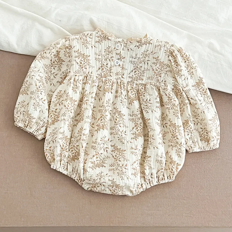 0-24M Fashion Baby Clothing Spring Newborn Infant Baby Girls Romper Muslin Lapel Floral Rompers Kids One Piece Newborn Jumpsuit