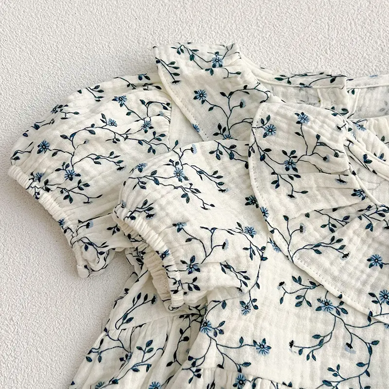 Sister Summer Baby Girls Clothes Girls Short Sleeve ​Dress Flower Print Kids Baby Romper Princess Dress Matching Sister Outfit