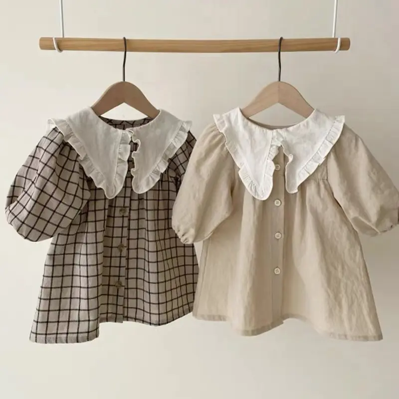 2-6Years Clothes Autumn Kids Girls Dress Kids Clothes Casual Large Collar Dress Baby Girl Princess Dress New Flower Girl Dresses