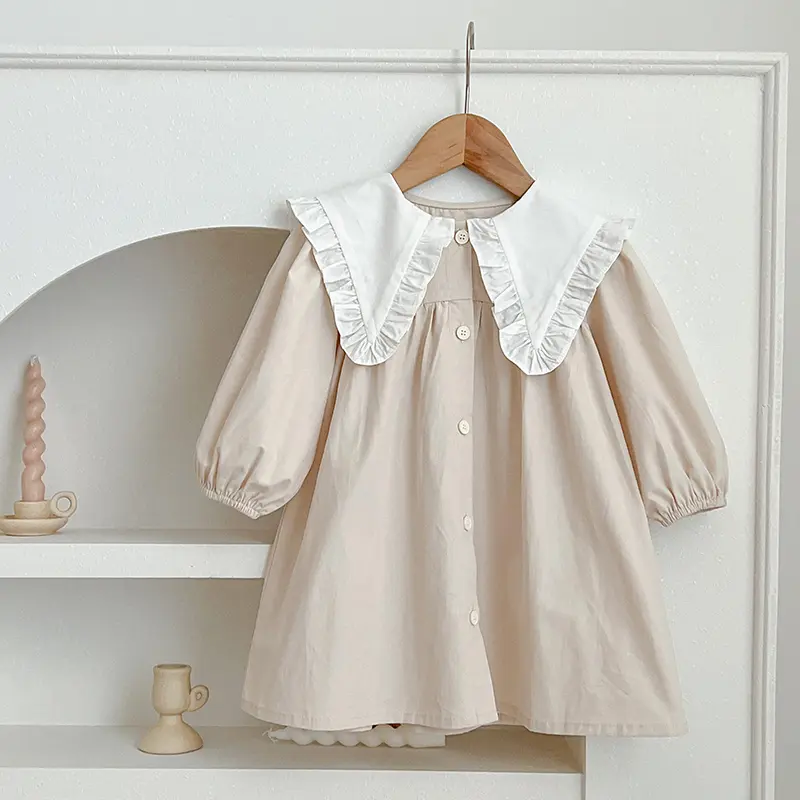 2-6Years Clothes Autumn Kids Girls Dress Kids Clothes Casual Large Collar Dress Baby Girl Princess Dress New Flower Girl Dresses