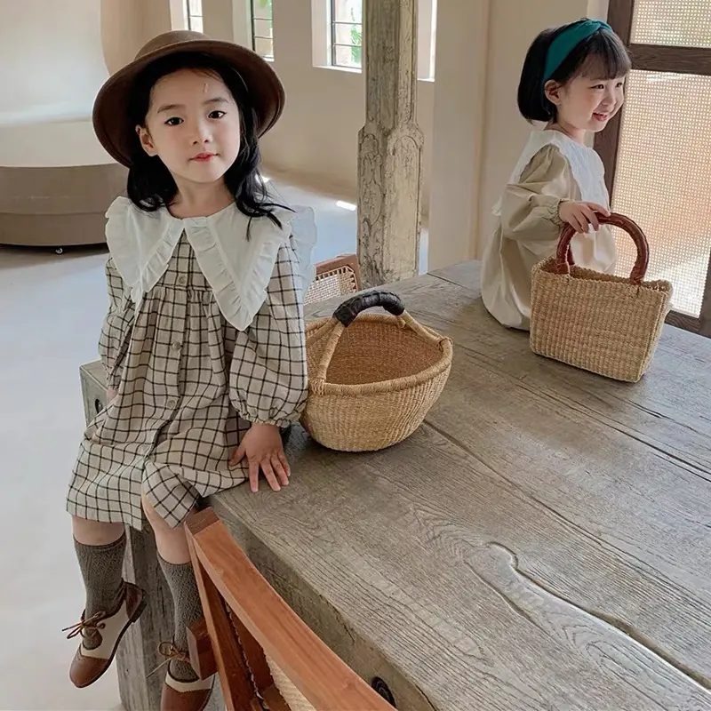 2-6Years Clothes Autumn Kids Girls Dress Kids Clothes Casual Large Collar Dress Baby Girl Princess Dress New Flower Girl Dresses
