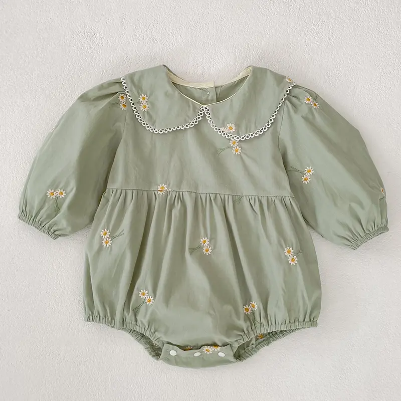 New Infant Baby Girl Romper Embroidered Flowers Cotton Lace Long Sleeve Newborn Rompers Baby Onepiece Fashion Baby Girl Clothing