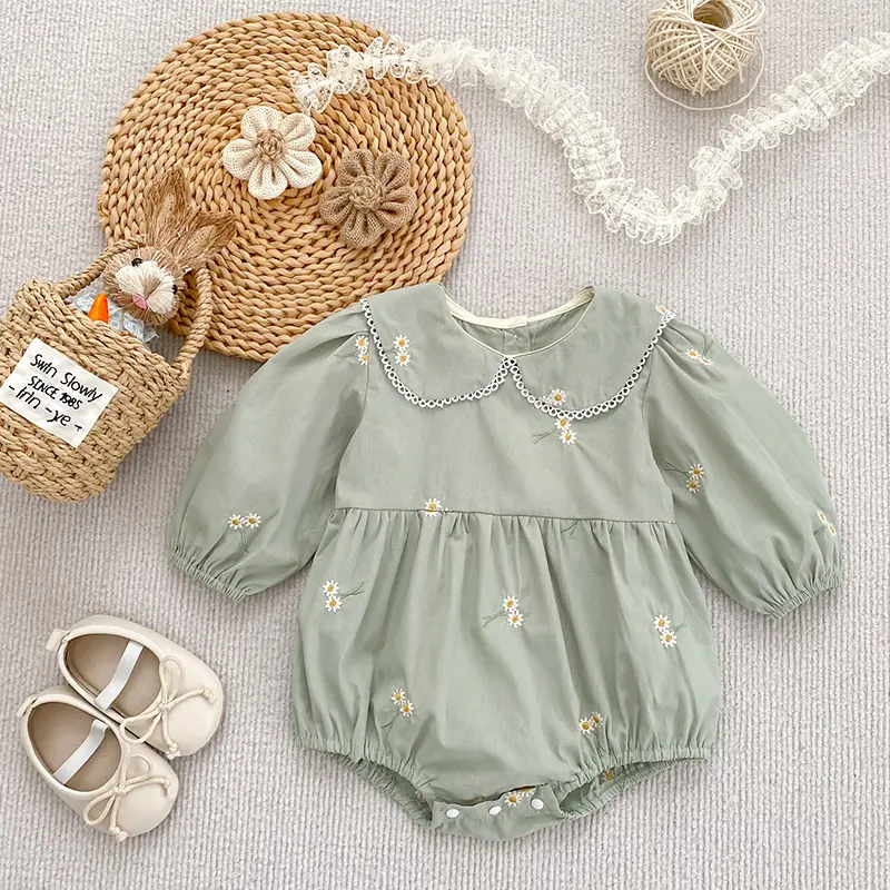 New Infant Baby Girl Romper Embroidered Flowers Cotton Lace Long Sleeve Newborn Rompers Baby Onepiece Fashion Baby Girl Clothing