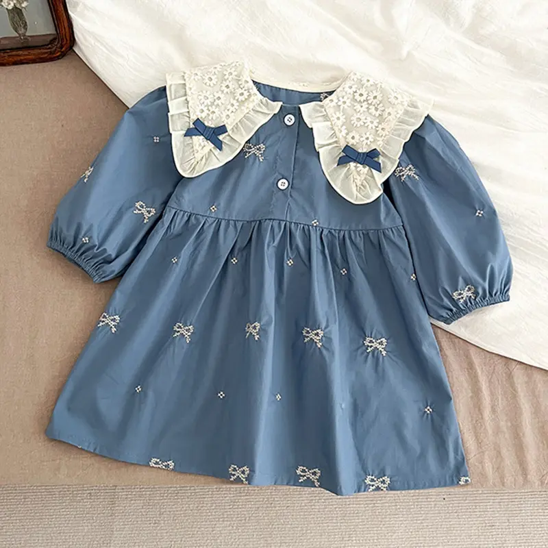 Spring Sisters Clothes Girls Bow Embroidery Lace Clothing Baby Romper Cotton Infant Bodysuit Princess Girls Sister Family Dress