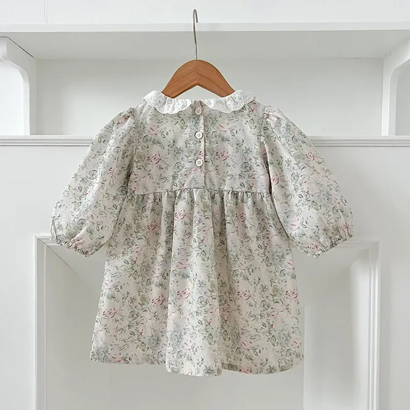 1-7Yrs Kids Dresses Autumn Floral Girls Dress Spring Long Sleeve Kids Lace Dress Cotton Princess Dress Toddler Girls Clothing