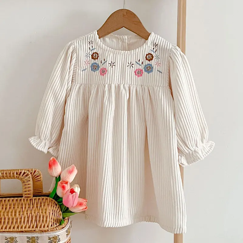 Spring Autumn Kids Baby Girls Long Sleeve Sweet Embroider Princess Dress Casual Baby Girls Dress Children Clothes Dress