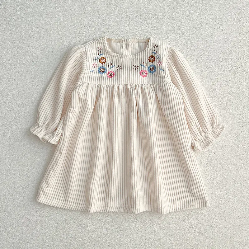 Spring Autumn Kids Baby Girls Long Sleeve Sweet Embroider Princess Dress Casual Baby Girls Dress Children Clothes Dress