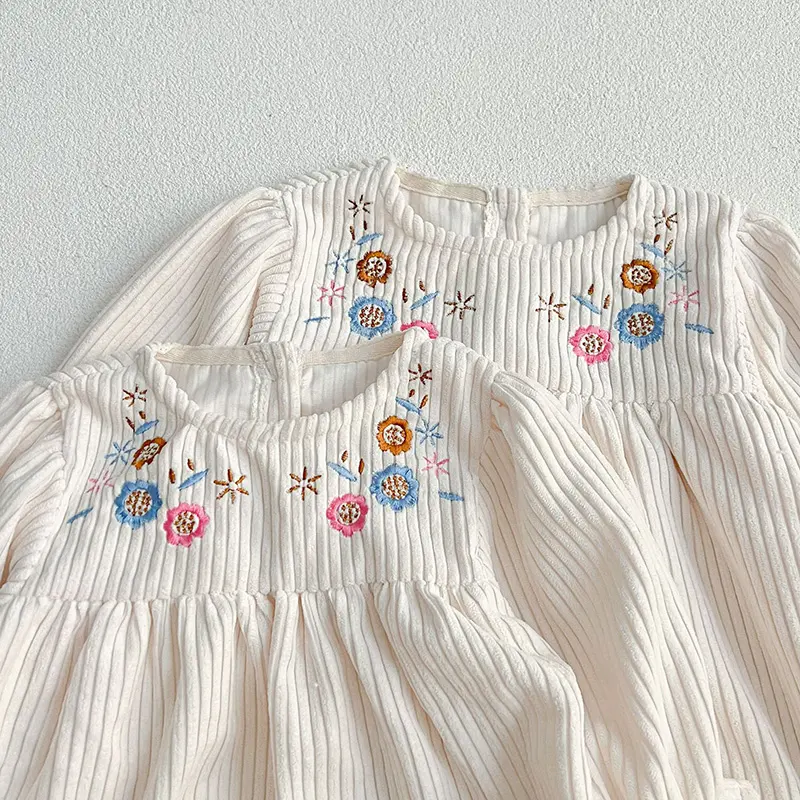 Spring Autumn Kids Baby Girls Long Sleeve Sweet Embroider Princess Dress Casual Baby Girls Dress Children Clothes Dress