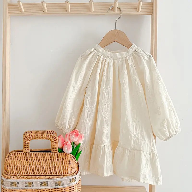 Children Clothing Vintage Kids Girl French Style Floral Embroidered Dress Baby Girl's Loose Pleat Dress Birthday Party Dresses