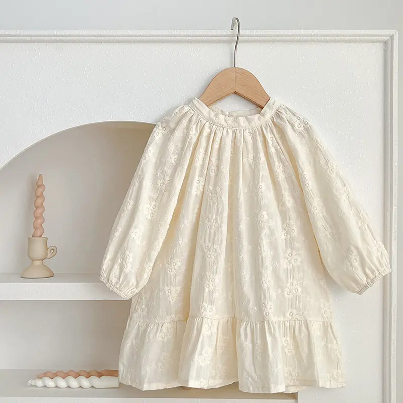 Children Clothing Vintage Kids Girl French Style Floral Embroidered Dress Baby Girl's Loose Pleat Dress Birthday Party Dresses